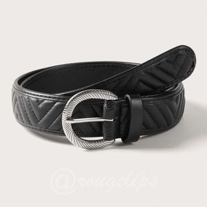 Chevron Quilted Black PU Leather Belt